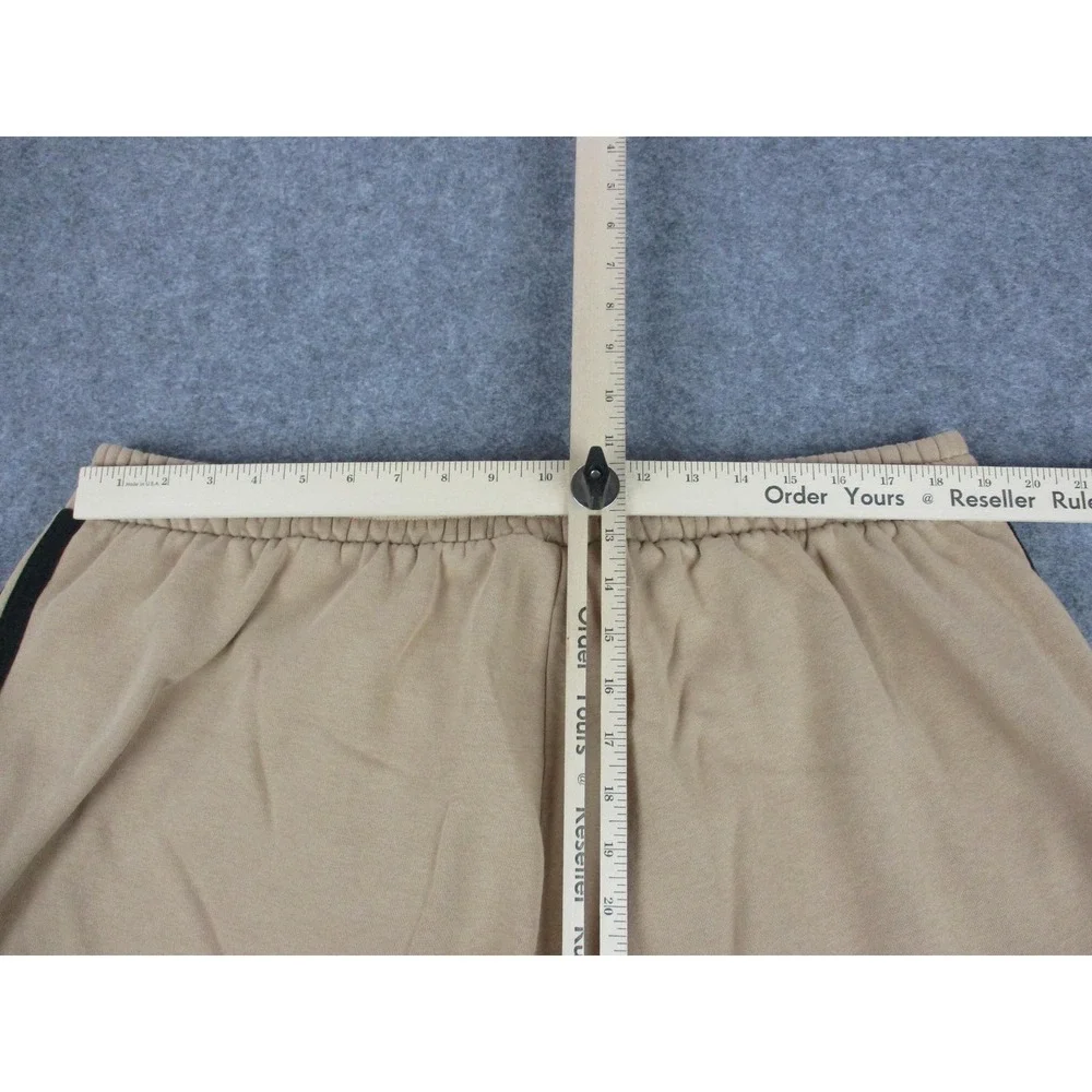 Adidas Pants Men 2XL XXL Beige Wide Leg Fleece Sweatpants Side Stripe Drawstring